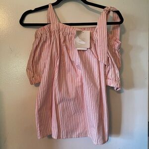 14th & Union Pink and White Smocked Tie Front Blouse